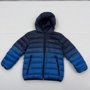 Eddie Bauer Reversible Down Puffer Jacket Boys XS 5/6 Blue Hooded Full Zip